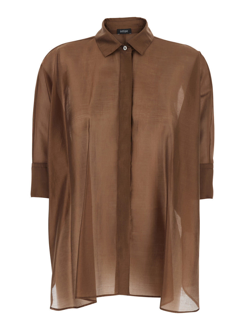 Shirt with Classic Collar and Hidden Button Closure on the Front in Brown Fabric for Women Chlorofibre Polyester Blouses