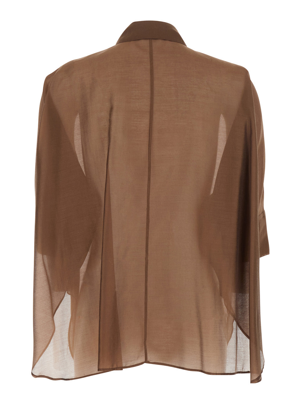 Shirt with Classic Collar and Hidden Button Closure on the Front in Brown Fabric for Women Chlorofibre Polyester Blouses