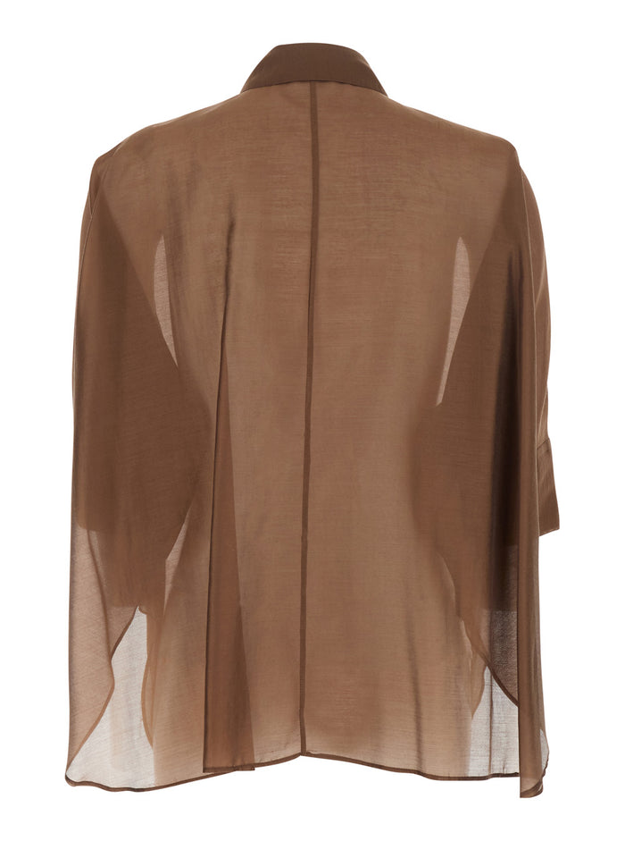 Shirt with Classic Collar and Hidden Button Closure on the Front in Brown Fabric for Women Chlorofibre Polyester Blouses