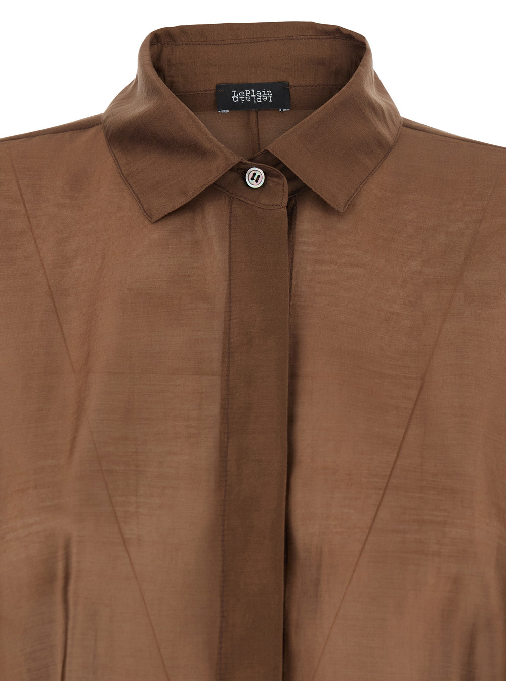 Shirt with Classic Collar and Hidden Button Closure on the Front in Brown Fabric for Women Chlorofibre Polyester Blouses