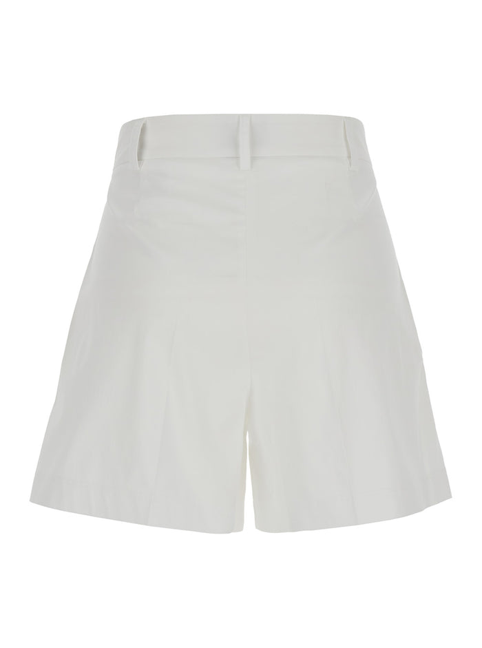 White Cotton Belt Loops Shorts for Women Polyamide Elastane And Bermuda