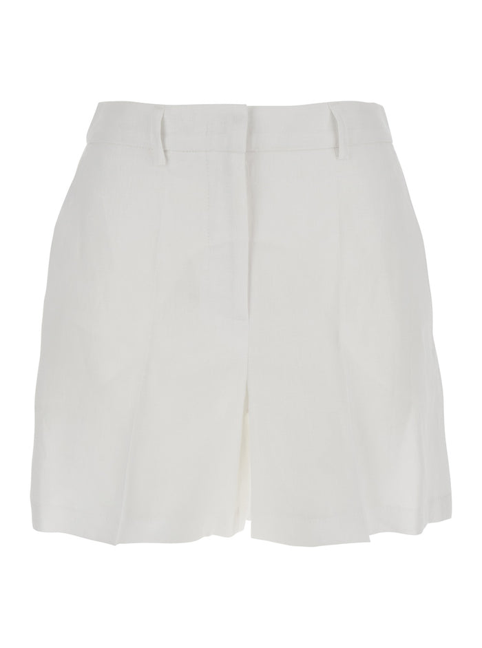White Linen Shorts with Belt Loops Woman And Bermuda
