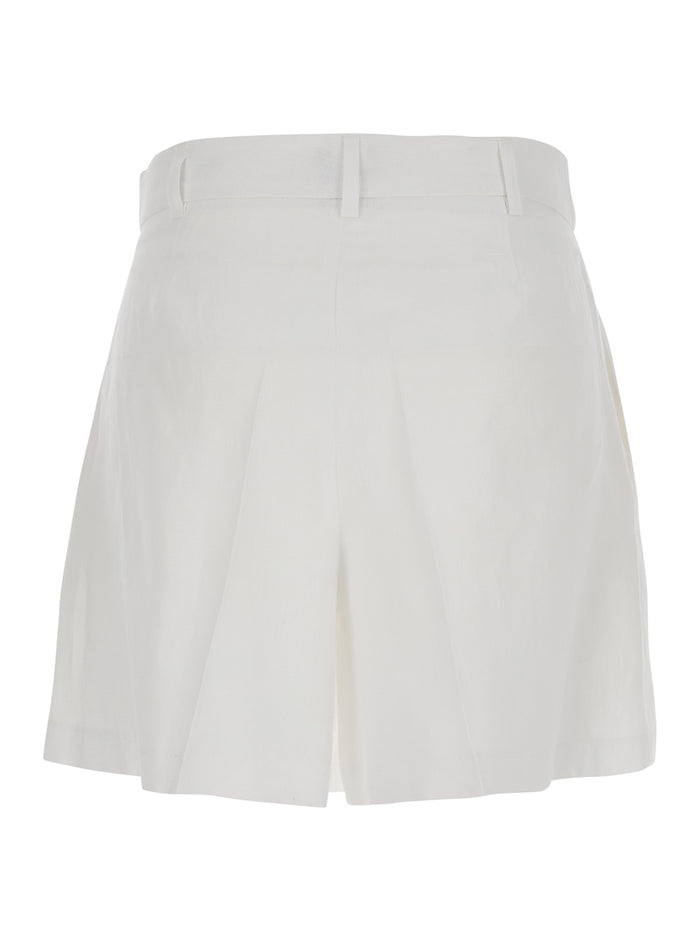 White Linen Shorts with Belt Loops Woman And Bermuda