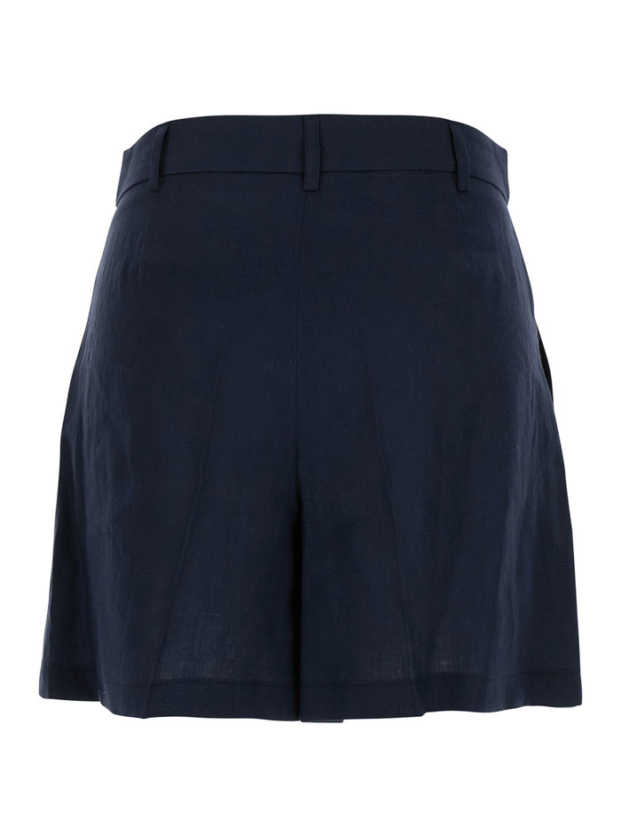 Blue Linen Shorts with Belt Loops for Women Blu And Bermuda