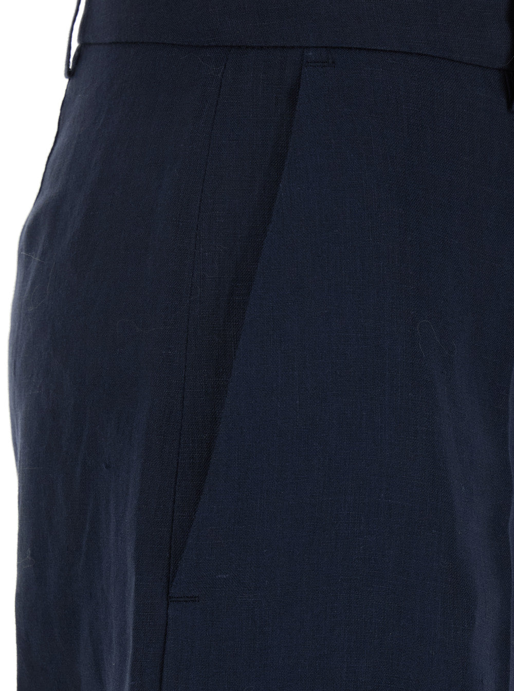 Blue Linen Shorts with Belt Loops for Women Blu And Bermuda