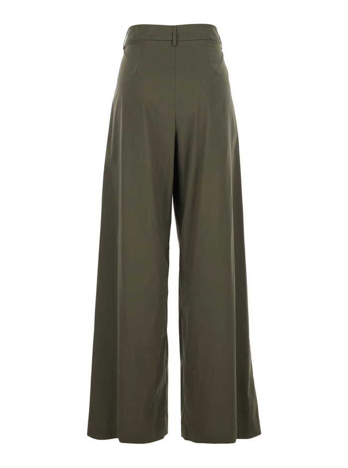 Green Wide Leg Trousers With Pleats For Women