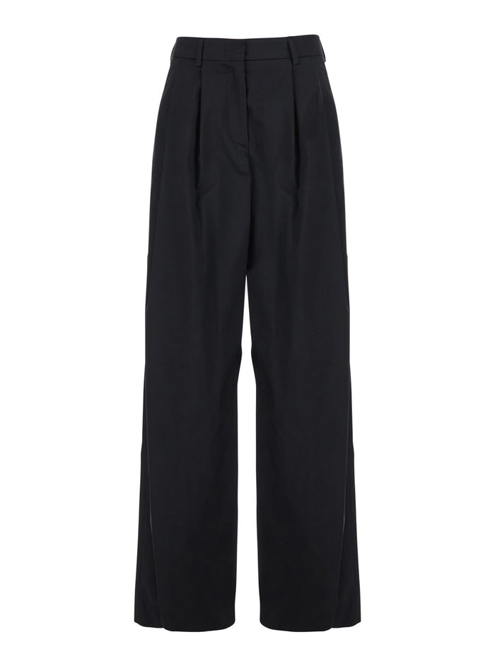 Black Stretch Cotton Blend Trousers For Women