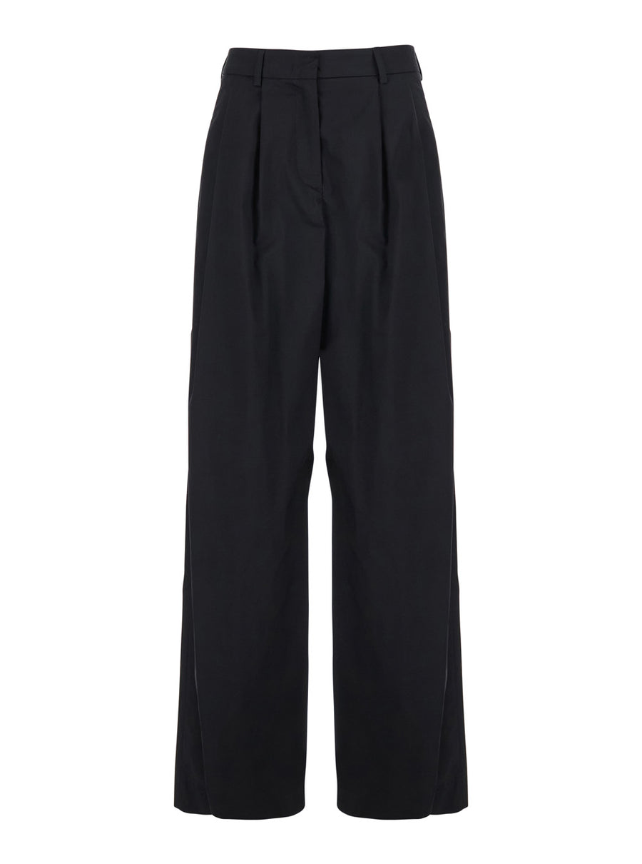 Trousers, Black Stretch Cotton Blend
