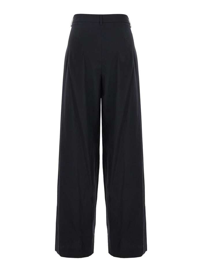 Black Stretch Cotton Blend Trousers For Women