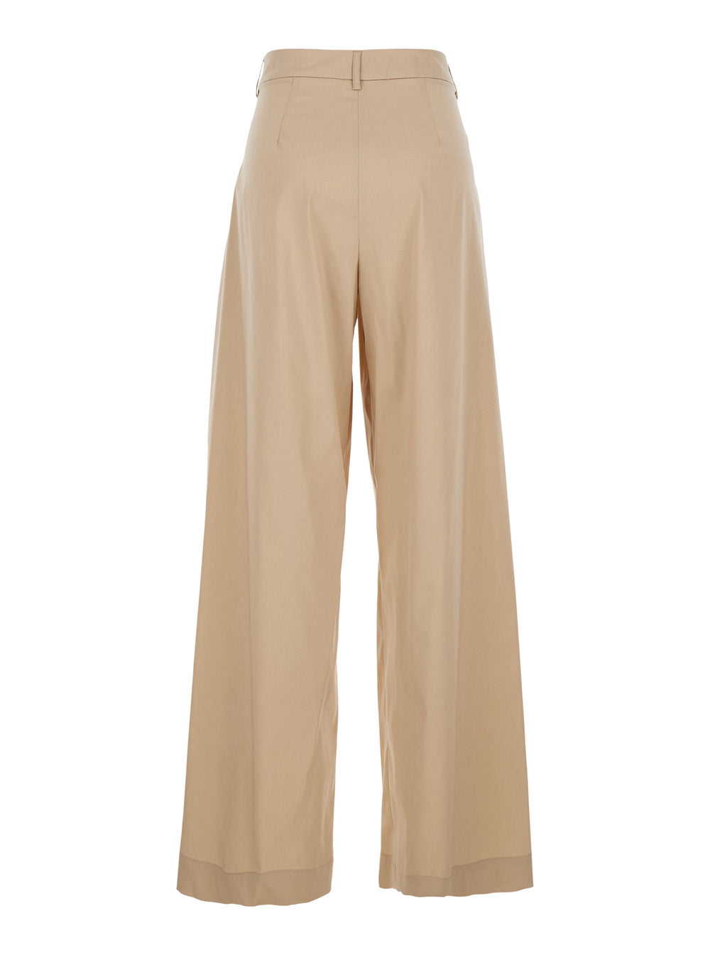Beige Trousers With Front Pleats And Wide Leg Cotton Woman