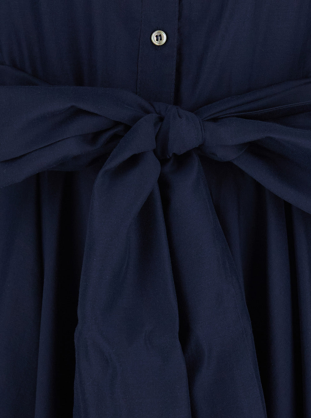 Blue Long Dress with Adjustable Waist Belt and Cuban Collar in Fabric Woman Blu