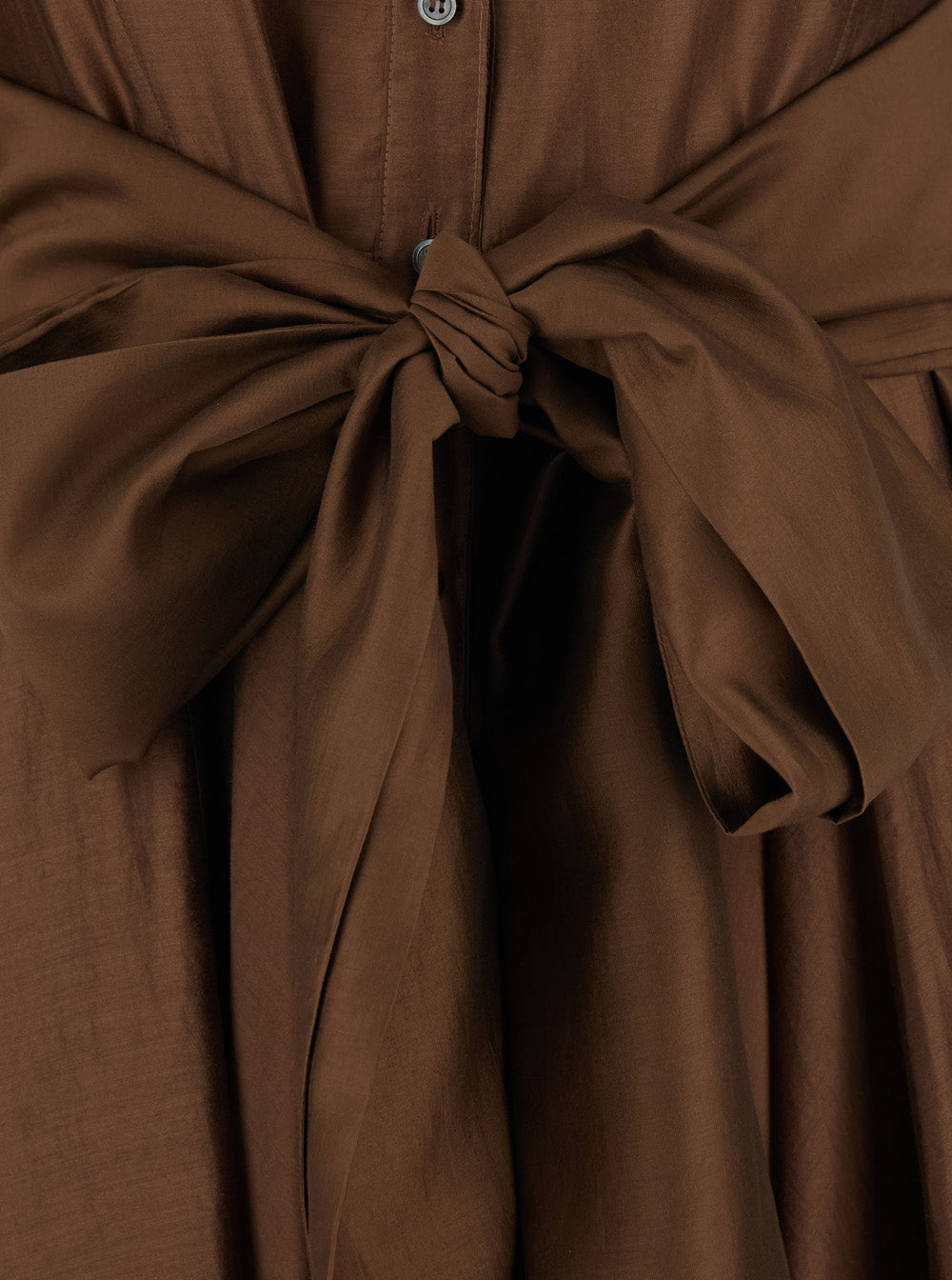 Brown Long Dress With Adjustable Waist Belt And Cuban Collar Fabric Woman