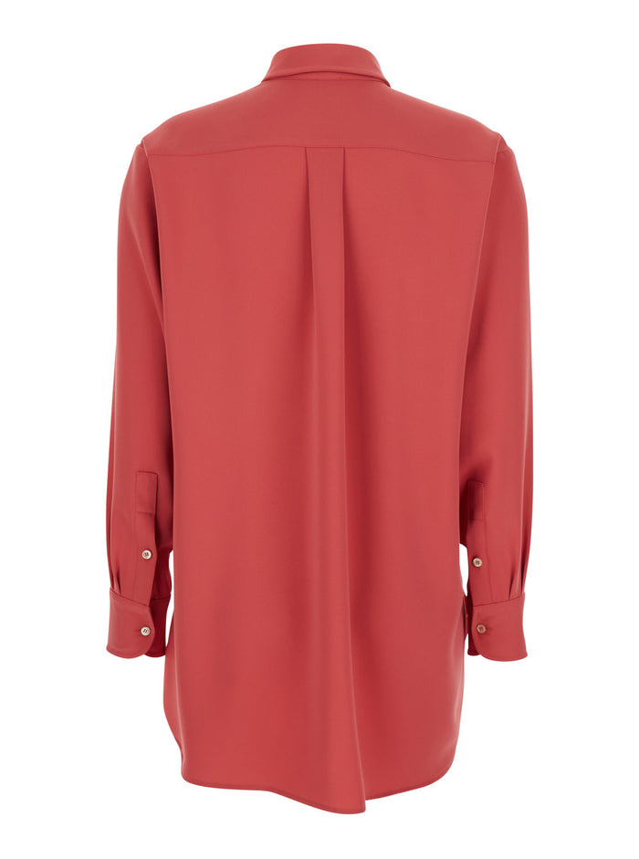 Red Shirt with Classic Collar and Button Closure in Fabric Woman Blouses
