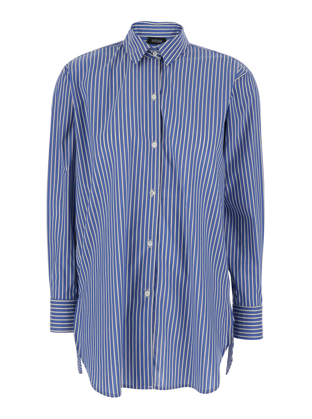 Shirt with Classic Collar and All-Over Striped Pattern in Blue Cotton for Women Blu Blouses