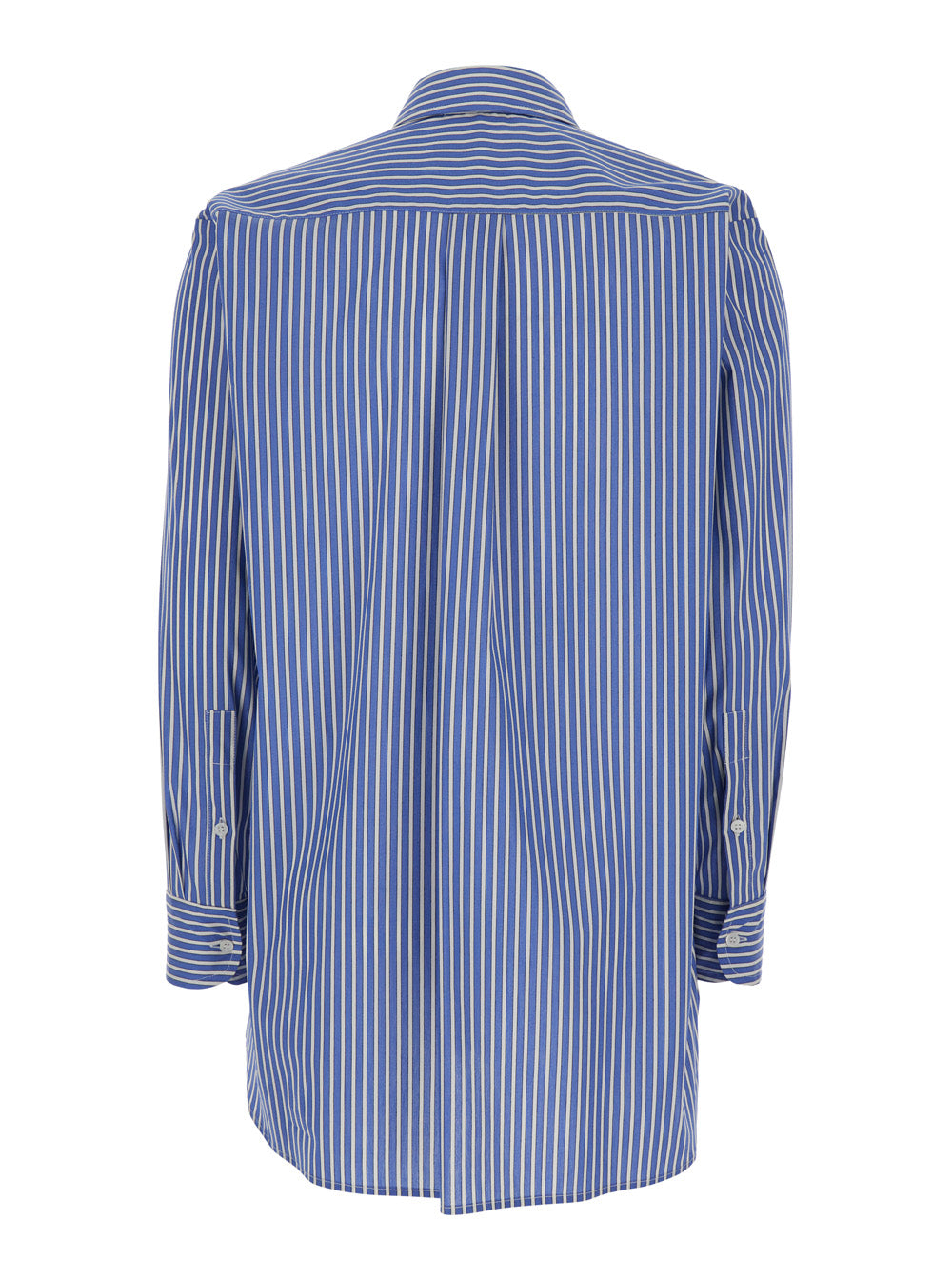 Shirt with Classic Collar and All-Over Striped Pattern in Blue Cotton for Women Blu Blouses