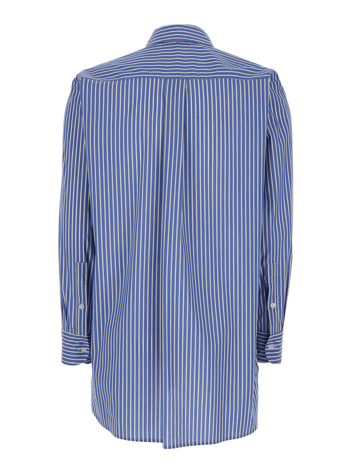 Shirt with Classic Collar and All-Over Striped Pattern in Blue Cotton for Women Blu Blouses