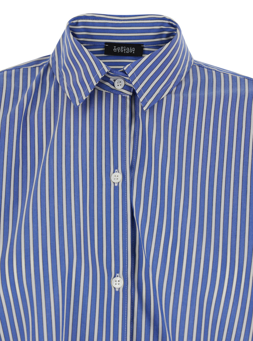 Shirt with Classic Collar and All-Over Striped Pattern in Blue Cotton for Women Blu Blouses