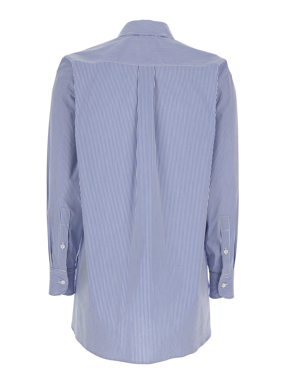 Shirt with Striped Motif and Classic Collar in Blue Fabric for Women Light Blouses
