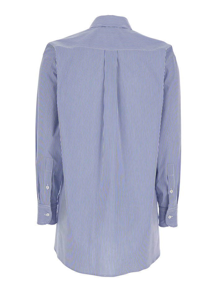Shirt with Striped Motif and Classic Collar in Blue Fabric for Women Light Blouses
