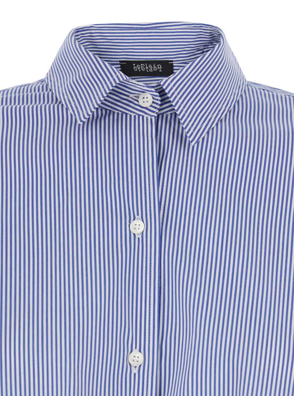 Shirt with Striped Motif and Classic Collar in Blue Fabric for Women Light Blouses