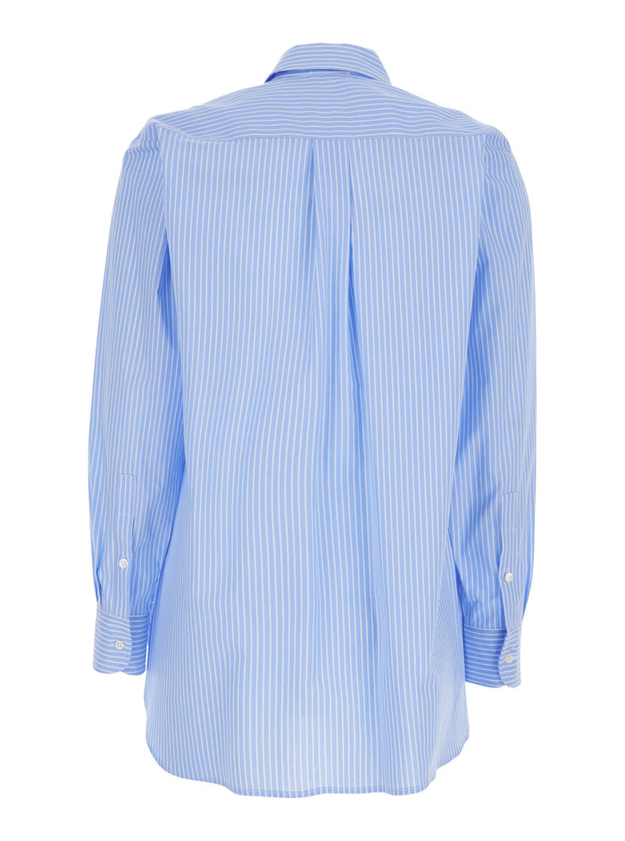 Blue Striped Shirt with Classic Collar for Women Light And Blouses