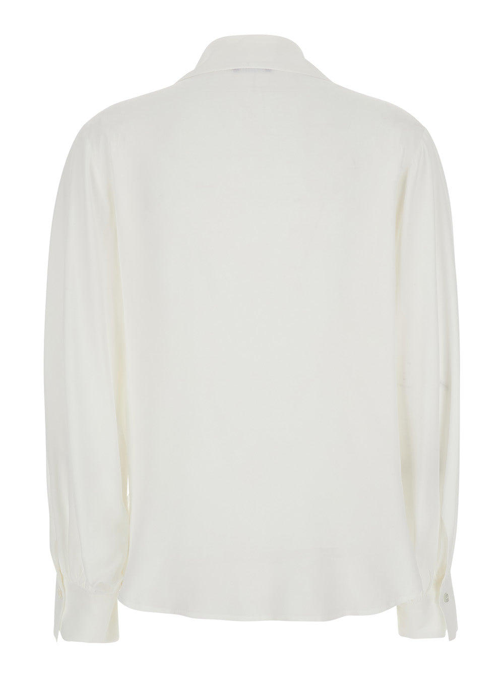 White Polo Shirt with V-Neck in Silk Blend Woman Acetate And Blouses