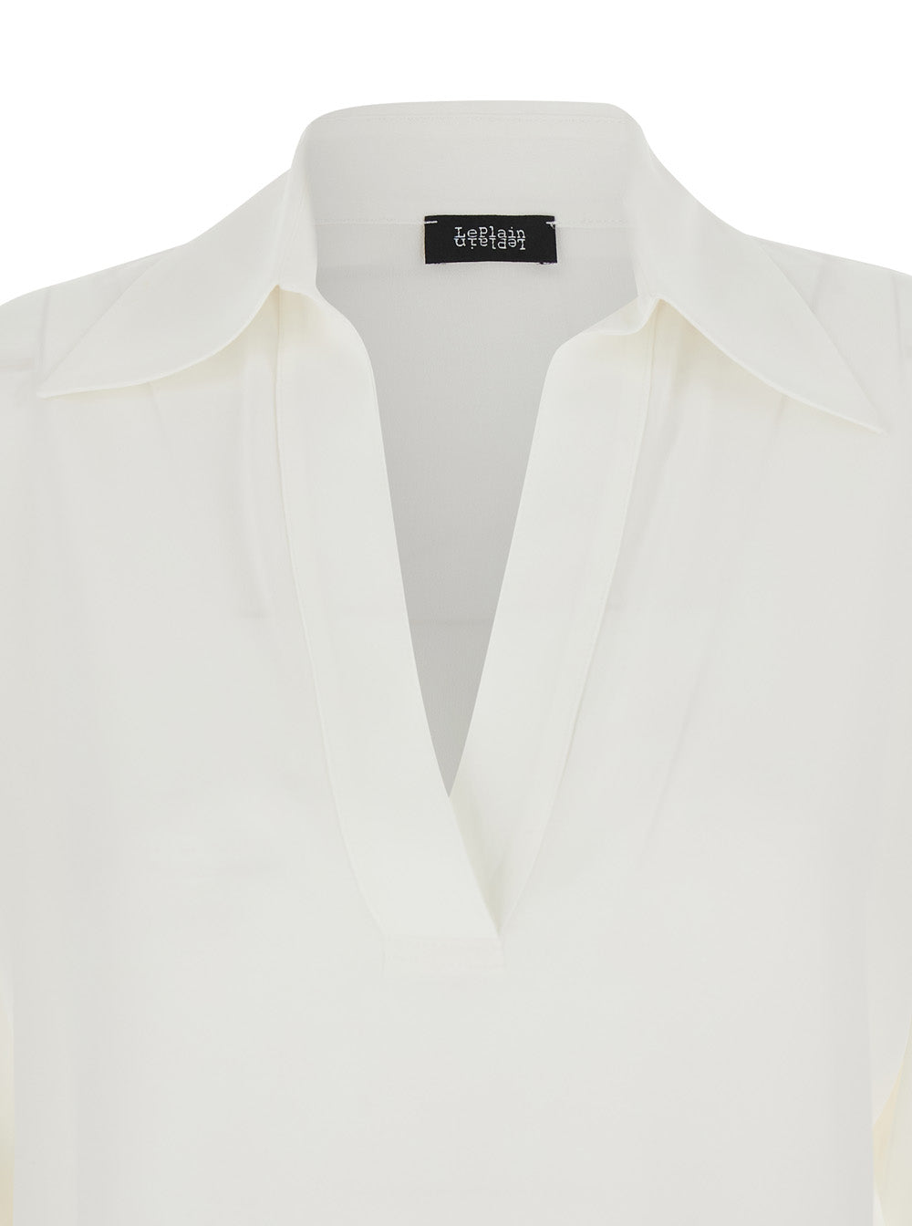 White Polo Shirt with V-Neck in Silk Blend Woman Acetate And Blouses