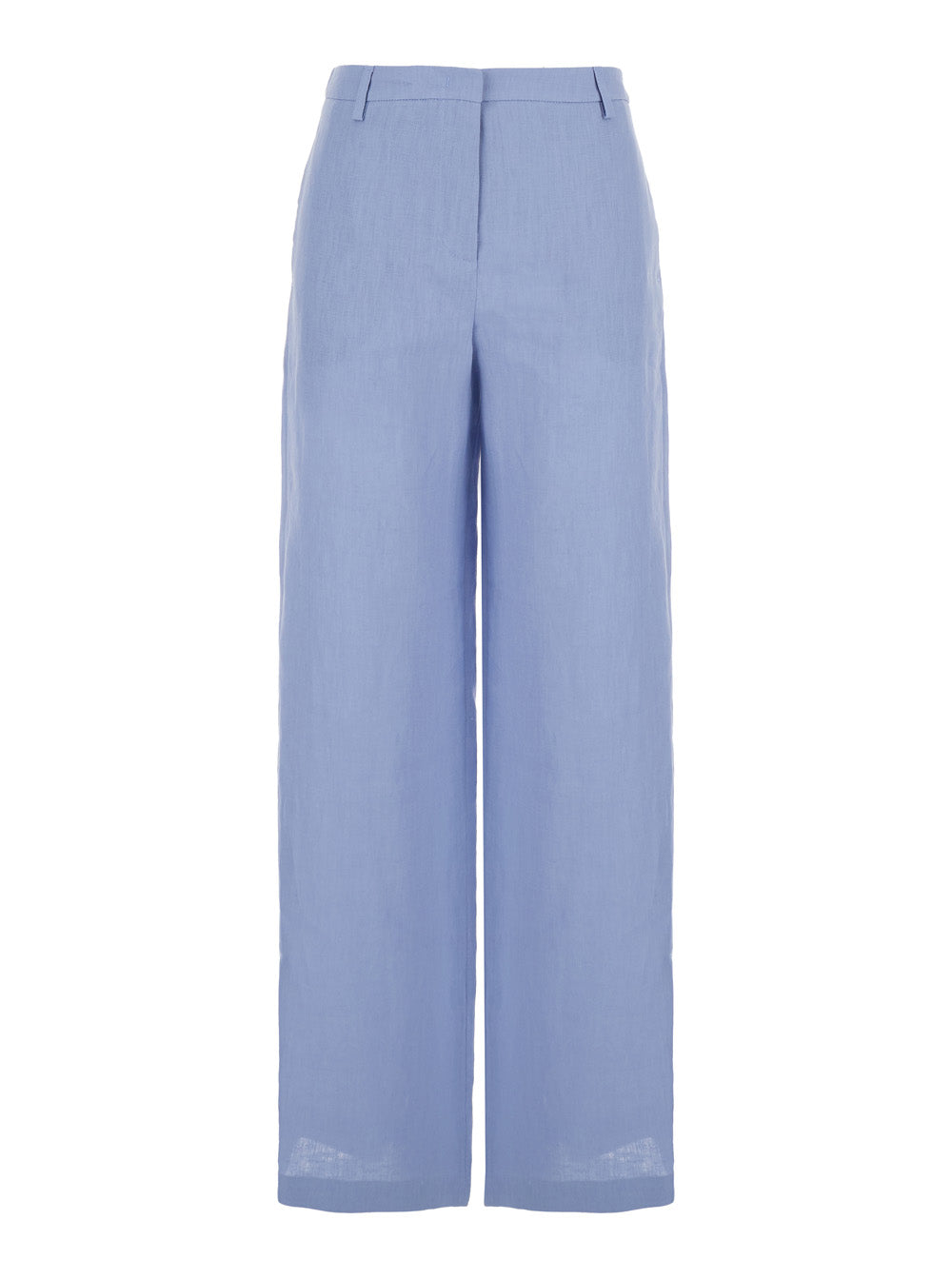 Light-Blue Linen Trousers With Wide Leg Woman Light Blue