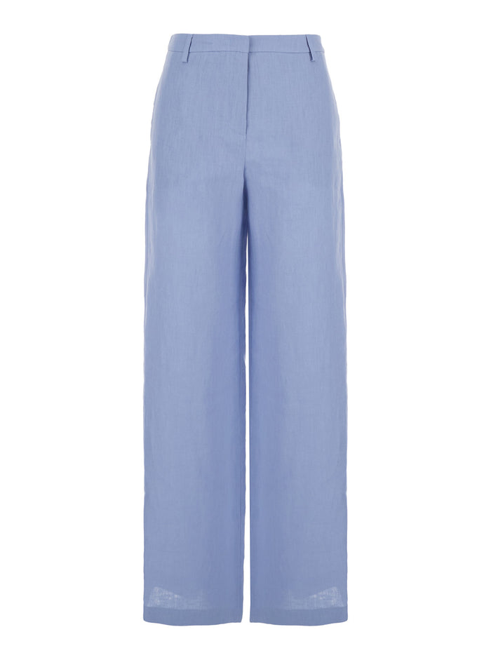 Light-Blue Linen Trousers With Wide Leg Woman Light Blue