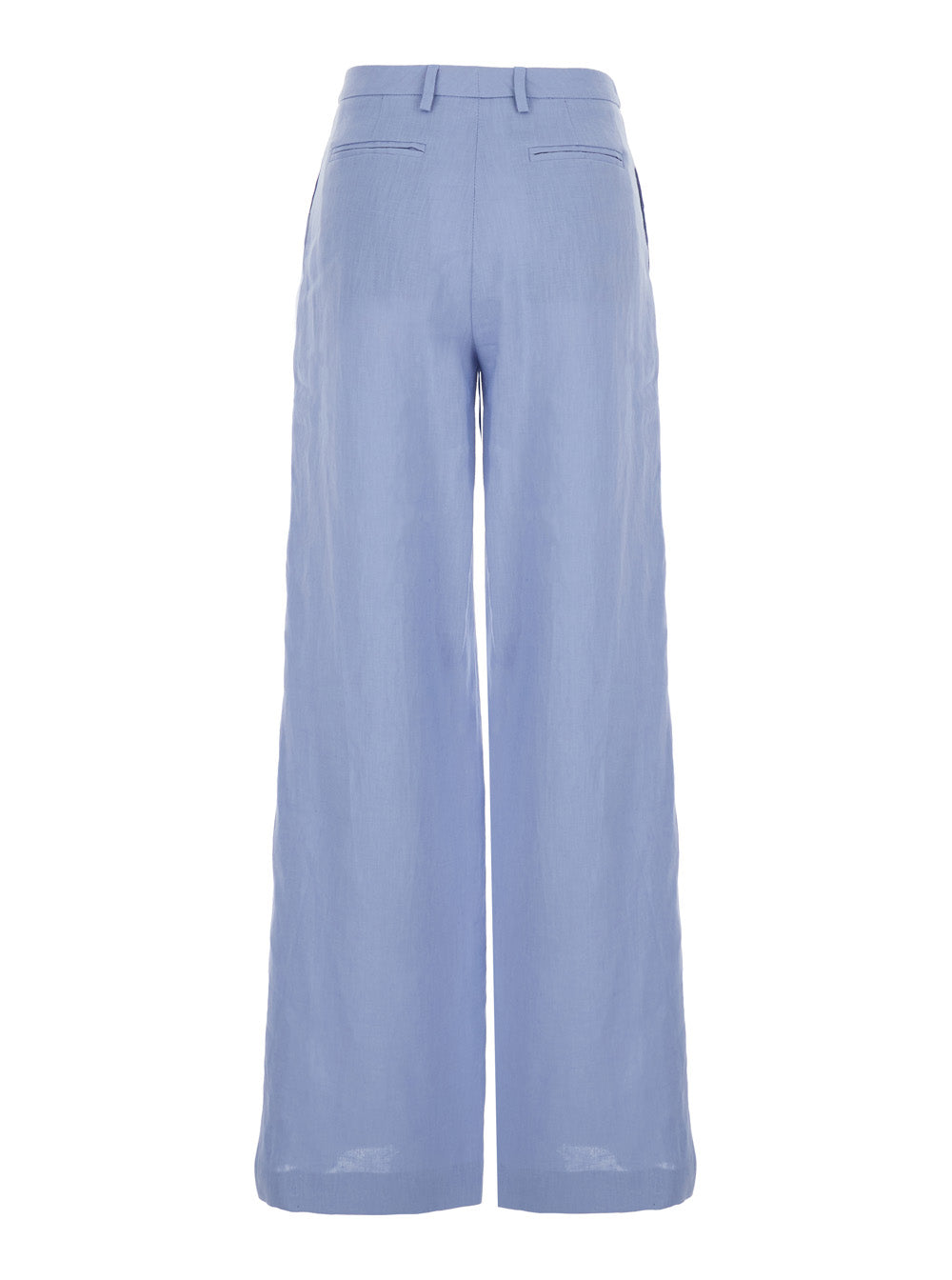 Light-Blue Linen Trousers With Wide Leg Woman Light Blue