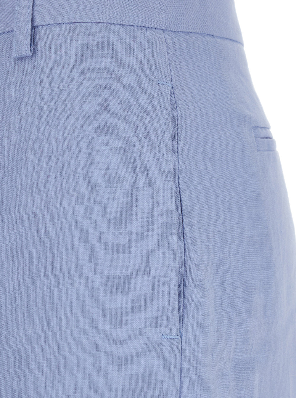 Light-Blue Linen Trousers With Wide Leg Woman Light Blue