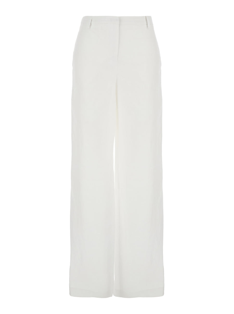 Wide Leg Trousers White Linen