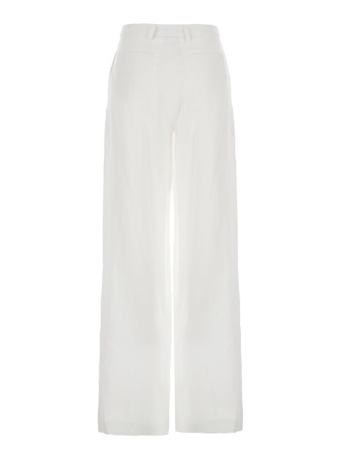 White Wide Leg Pants in Tech Fabric for Women Trousers
