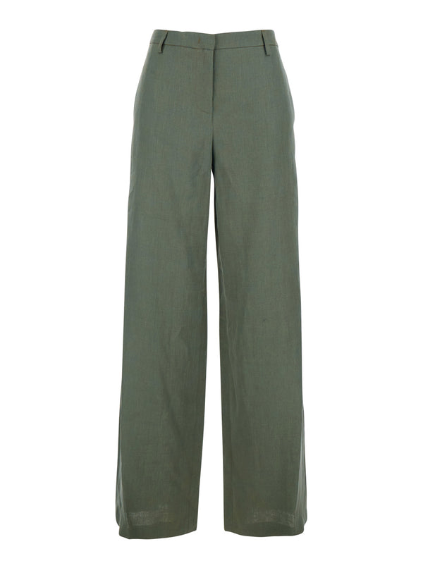 Wide Leg Linen Trousers, Green