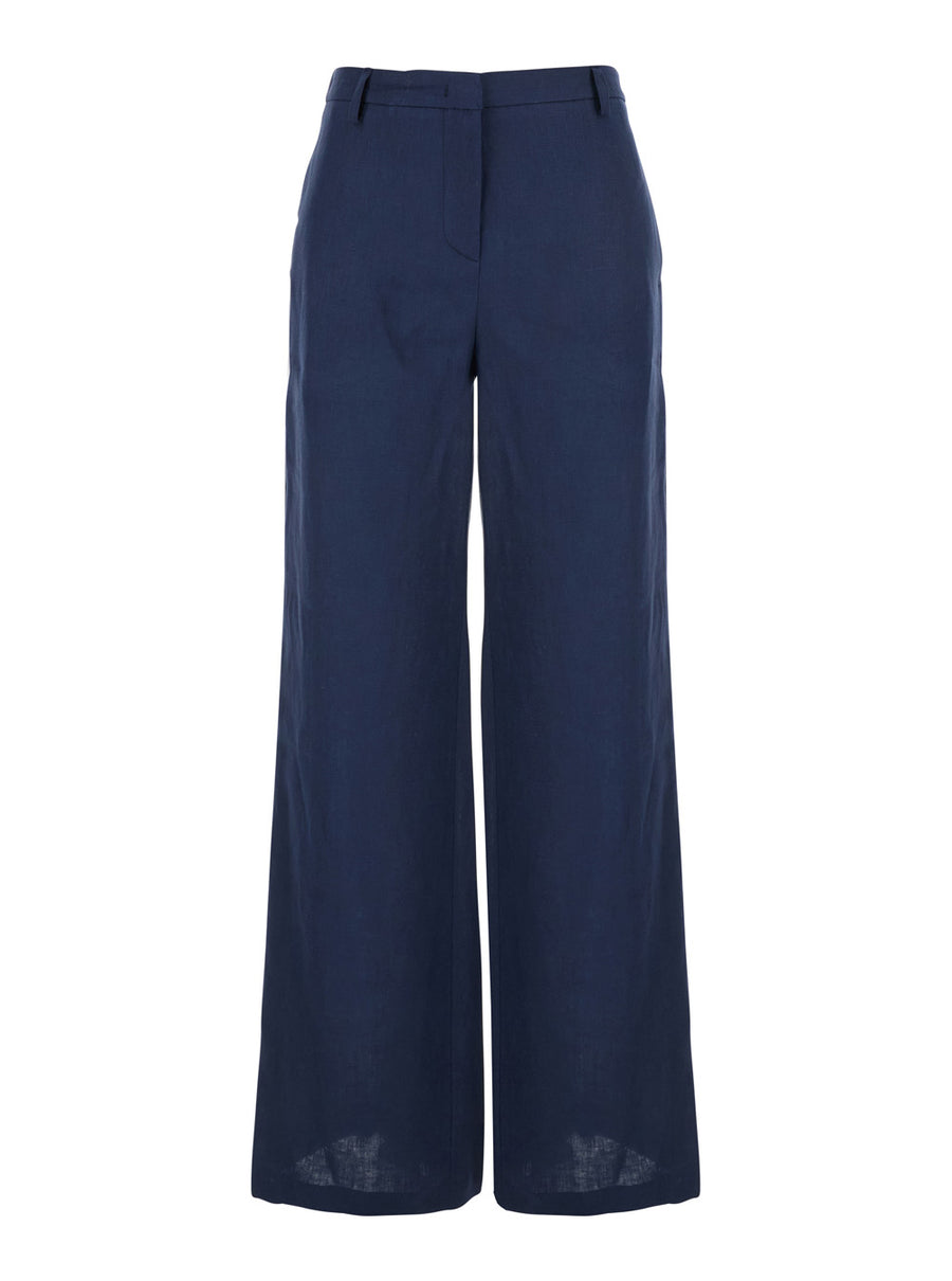 Wide-Leg Linen Trousers Blue