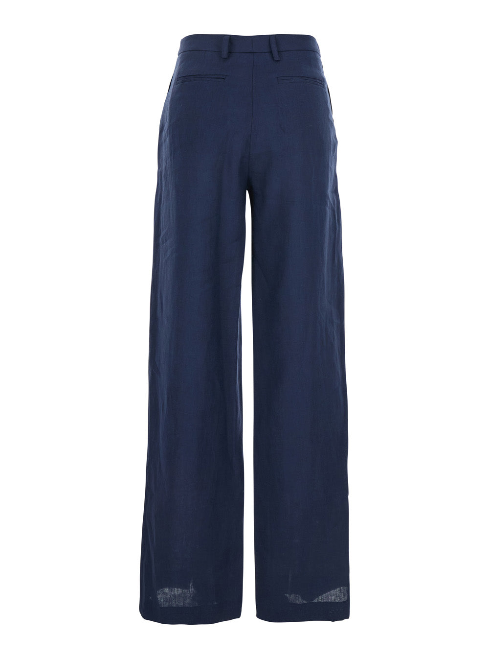 Blue Linen Trousers With Wide Leg Woman Blu