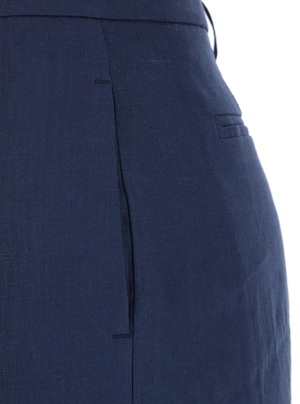 Blue Linen Trousers With Wide Leg Woman Blu