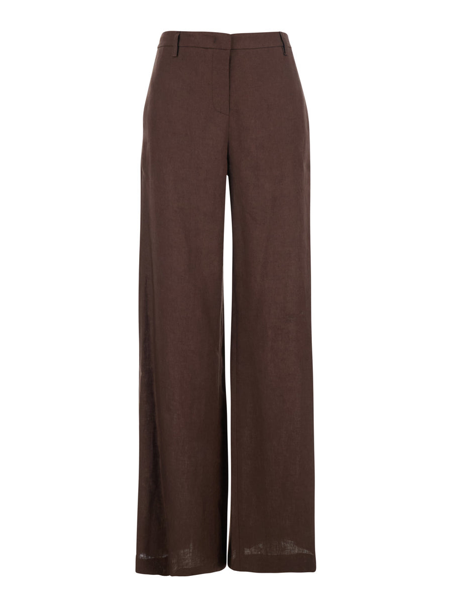 Wide-Leg Linen Pants, Brown Trousers