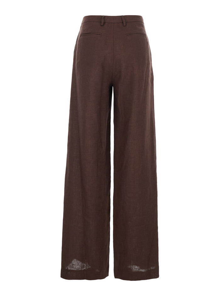 Brown Wide-Leg Linen Pants for Women Trousers