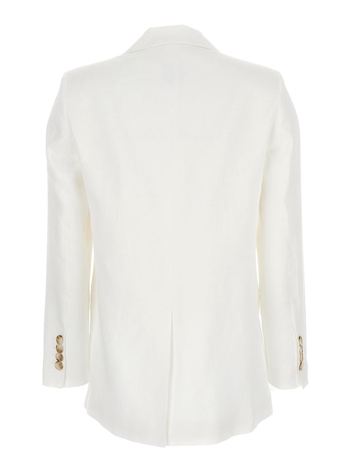 Double-breasted White Linen Jacket for Women Blazers