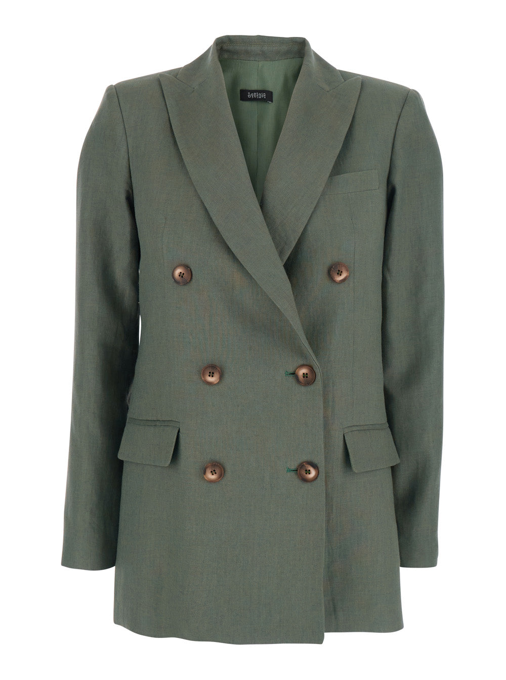 Double-breasted Jacket with Peak Revers in Green for Women Linen Blazers