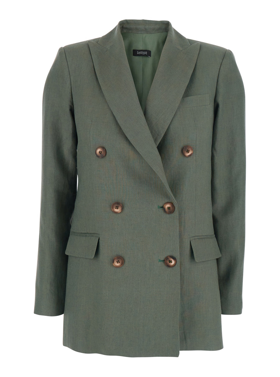 Double-Breasted Linen Jacket Green Blazers