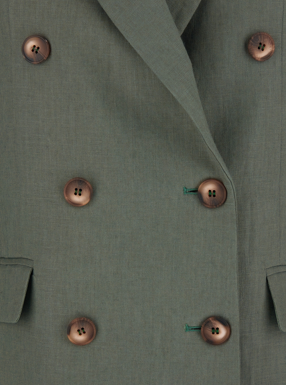 Double-breasted Jacket with Peak Revers in Green for Women Linen Blazers