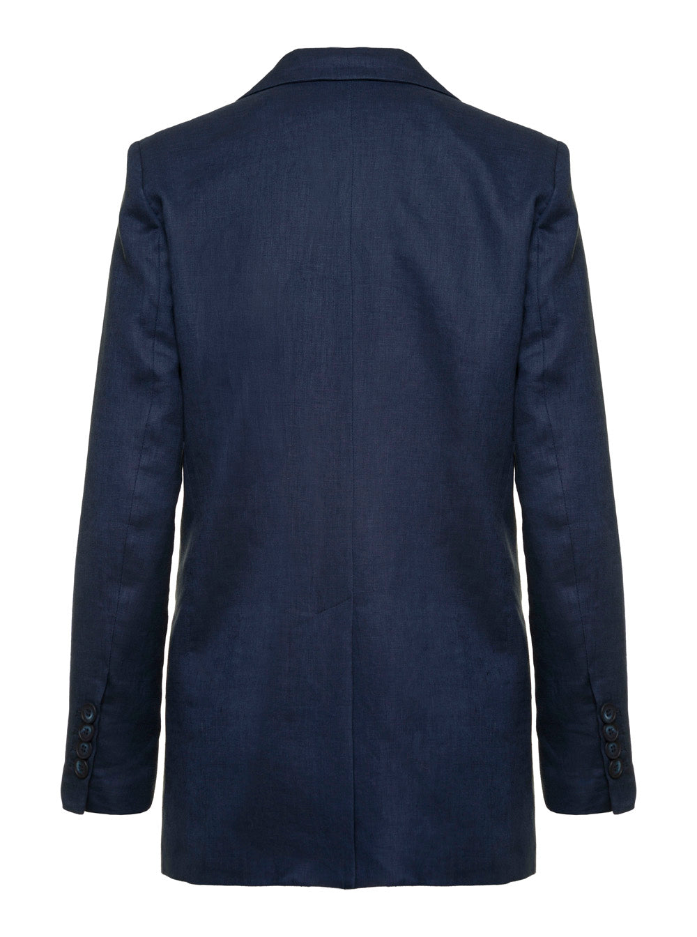 Blue Double-breasted Blazer In Linen Women Blu Blazers