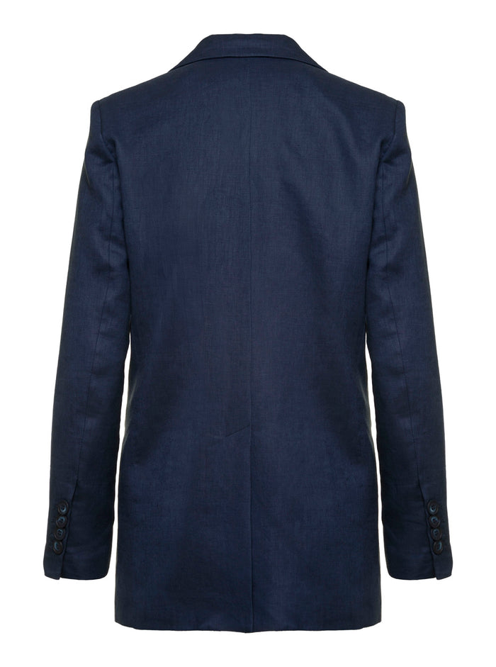 Blue Double-breasted Blazer In Linen Women Blu Blazers