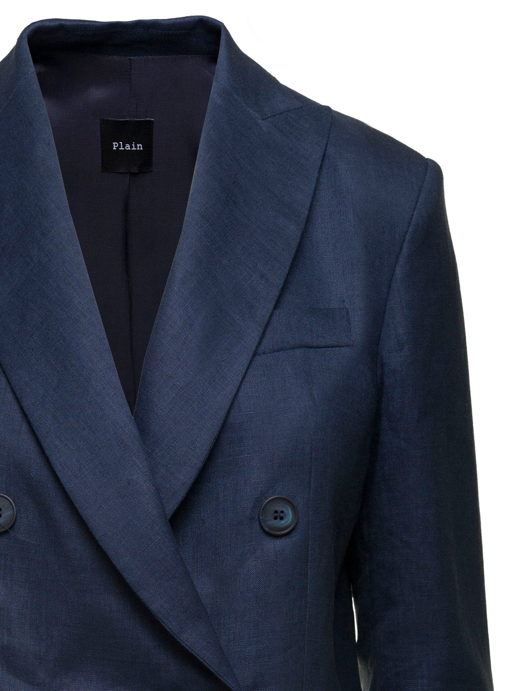 Blue Double-breasted Blazer In Linen Women Blu Blazers