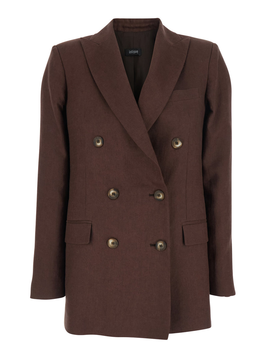 Double-Breasted Linen Jacket, Brown Blazers