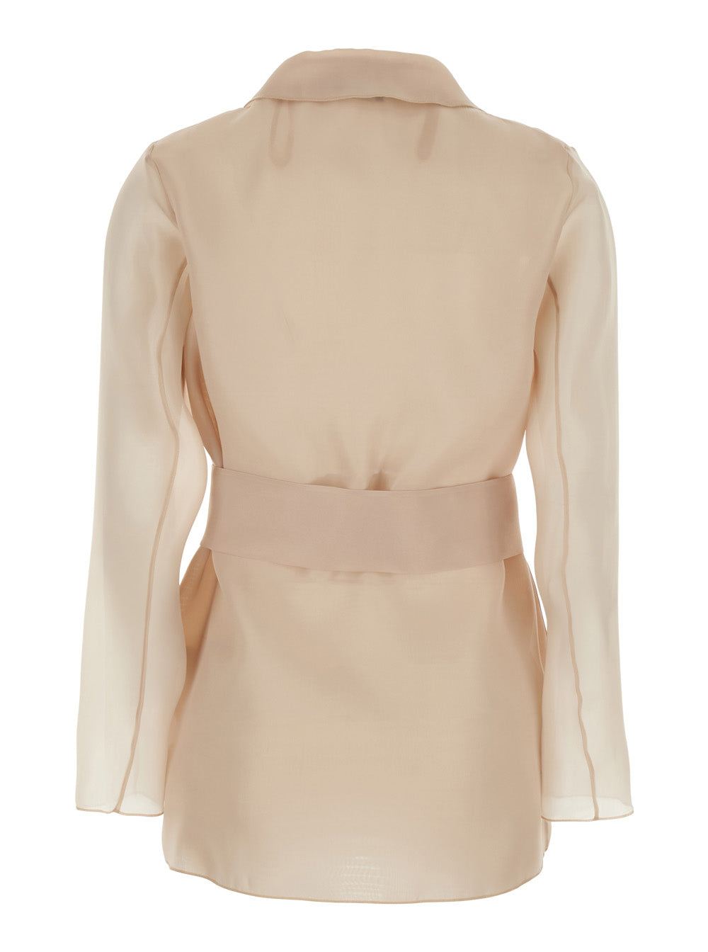 Technical Fabric Beige Jacket with Notched Revers and Waist Tie for Women Polyester Blazers