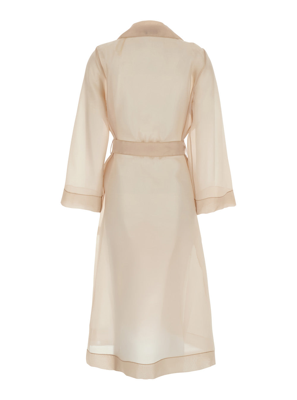 Beige Trench with Notched Revers and Waist Tie Polyester Outerwear