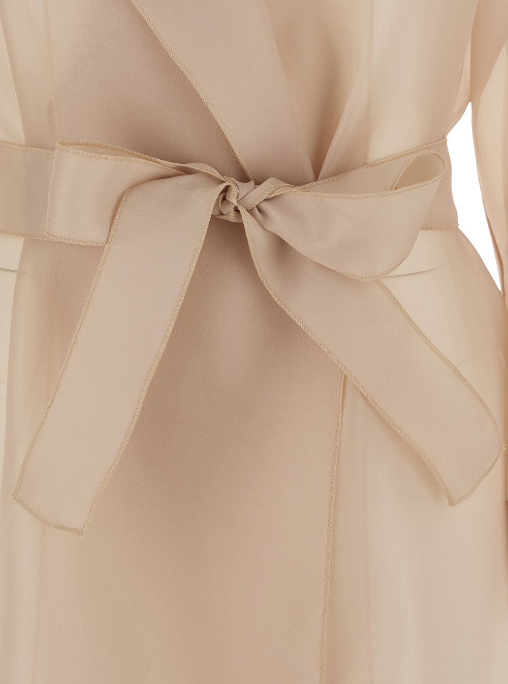 Beige Trench with Notched Revers and Waist Tie Polyester Outerwear
